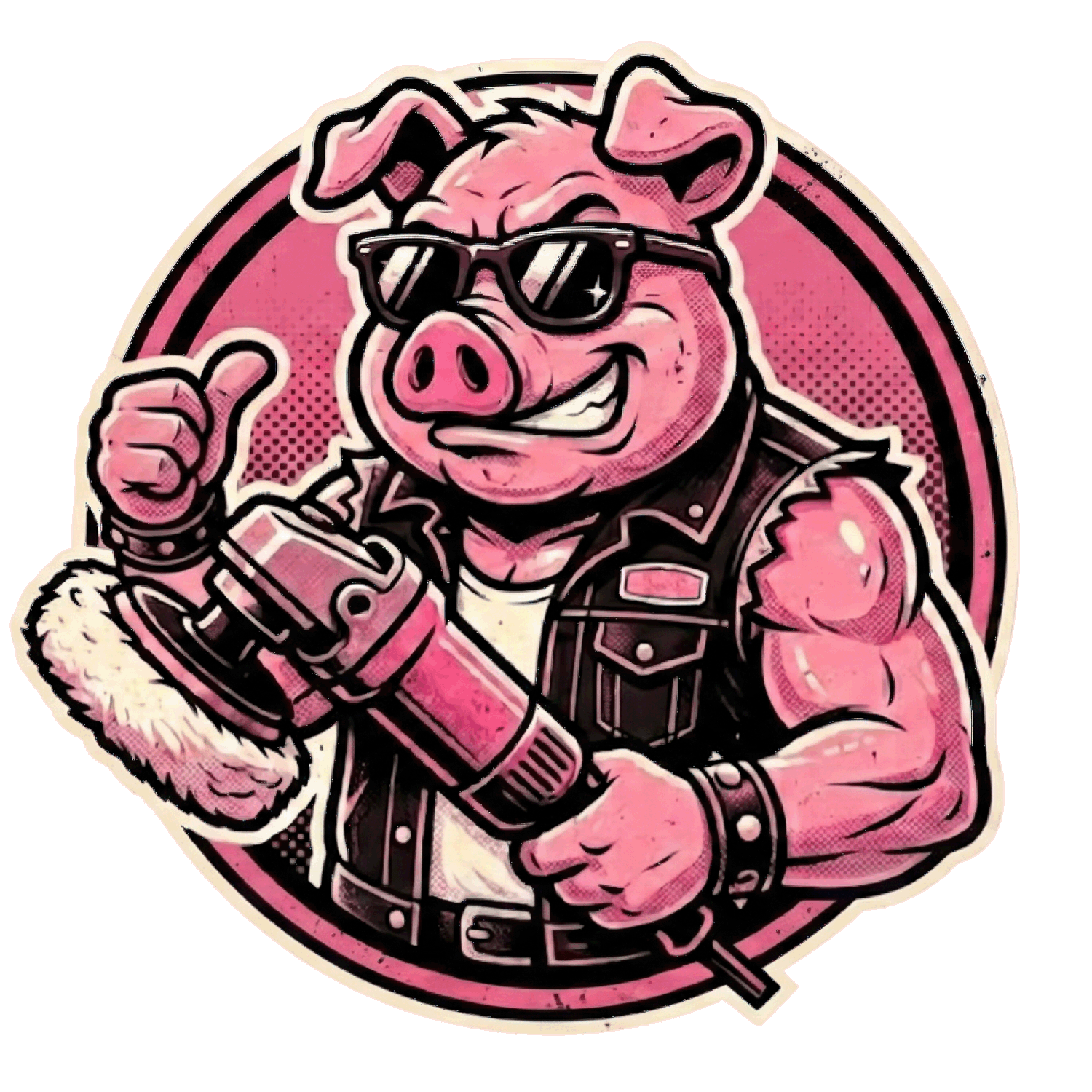 Ham Wax Mascot, Big Pink - A Tough-Looking Pig with a Buffer